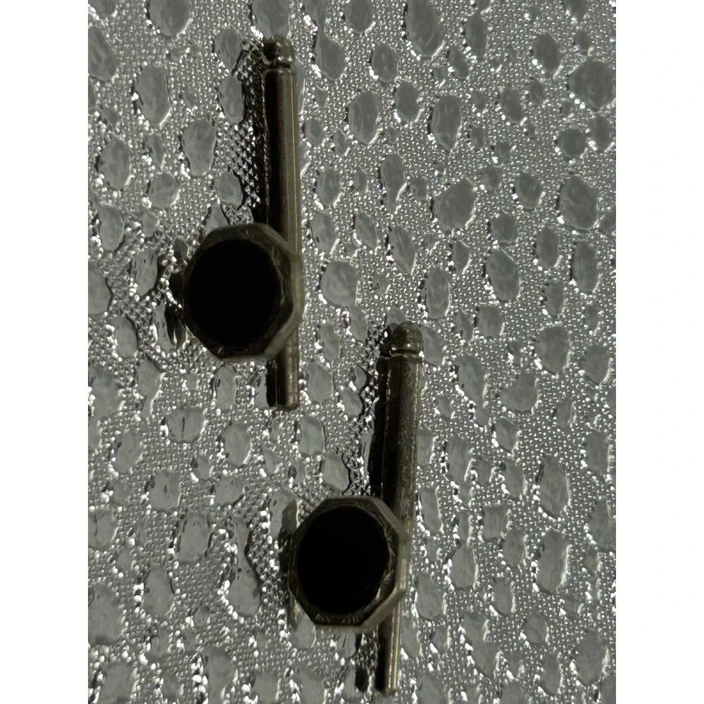 Vintage Art Deco Octagon Black Onyx Silver Tone Bar Cufflinks Formal Men Jewelry